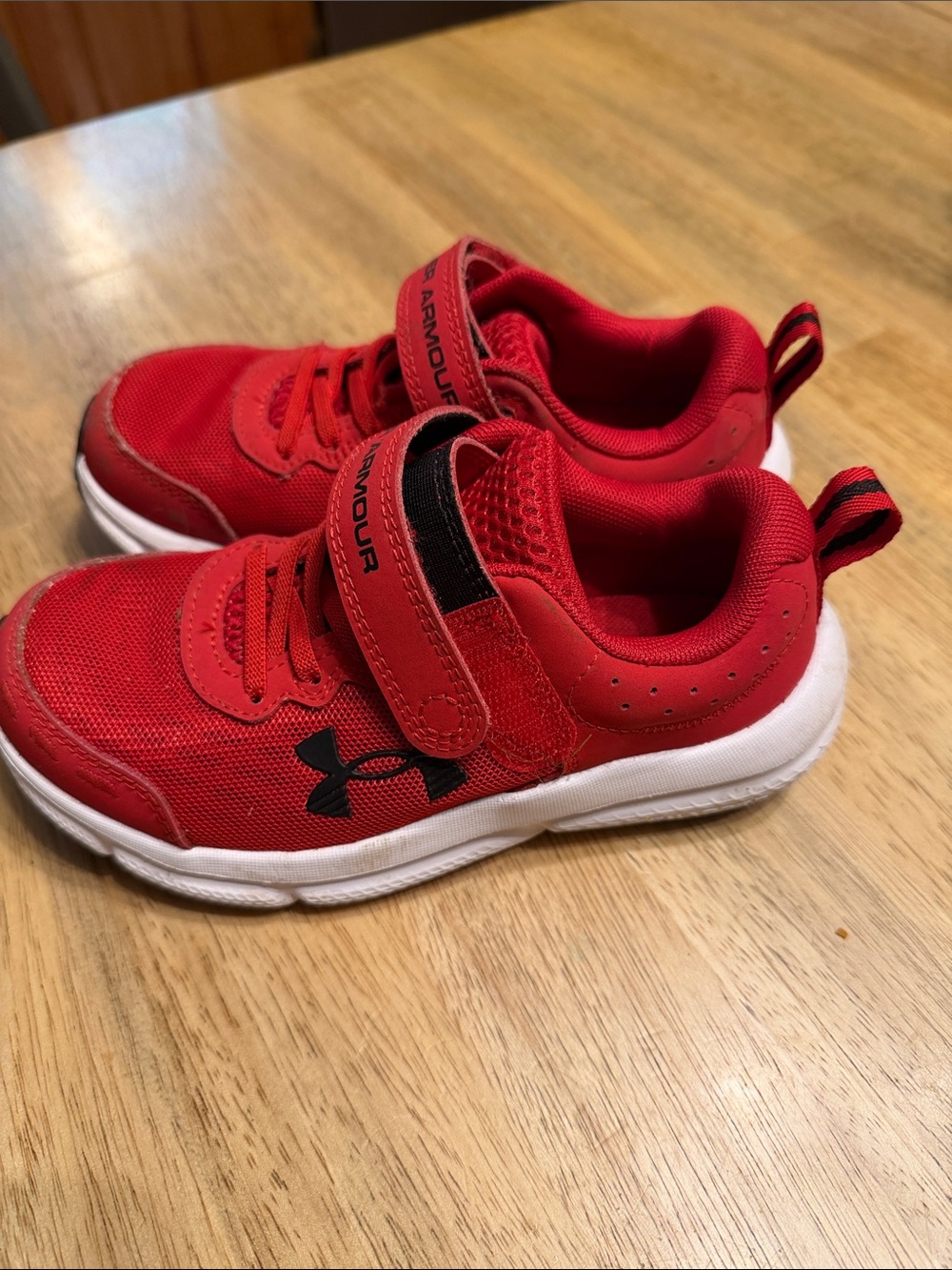 Under Armour Red and Black Kids Velcro Athletic Sneakers